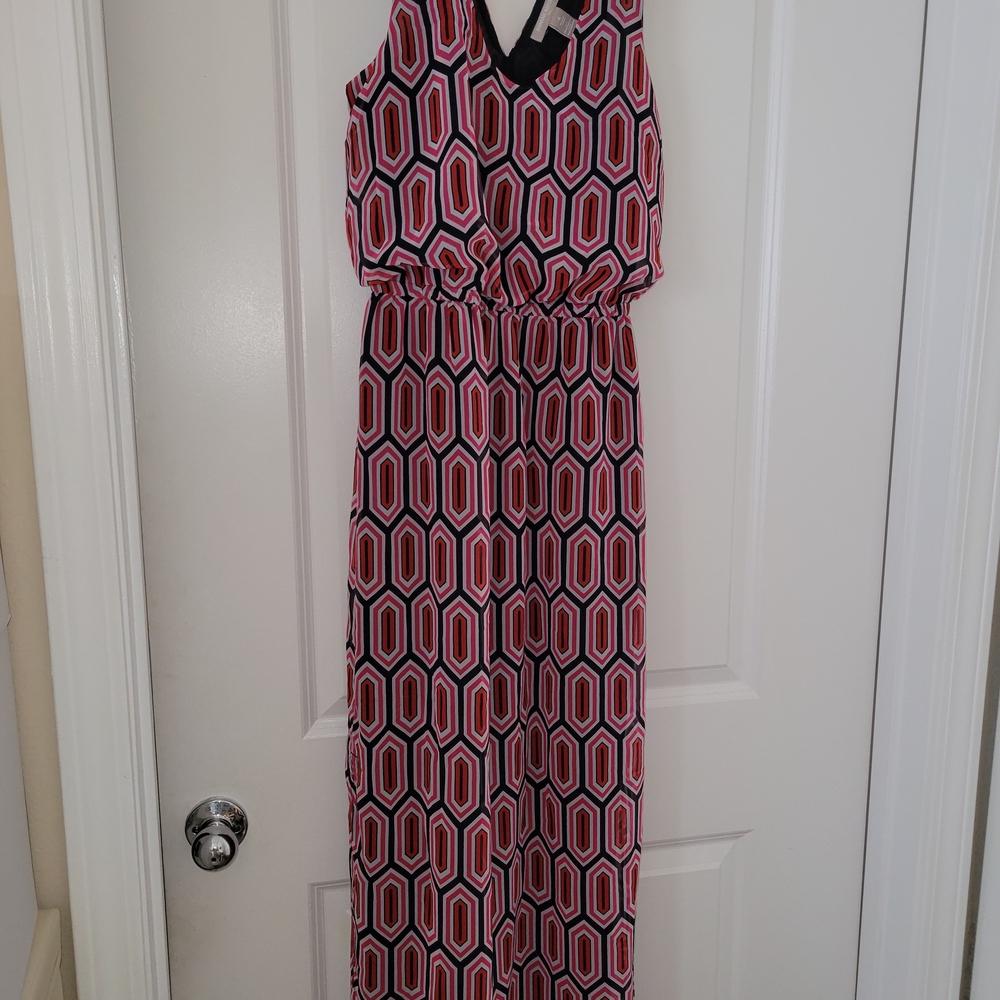 Banana Republic Pink and Black Geometric Maxi Dress